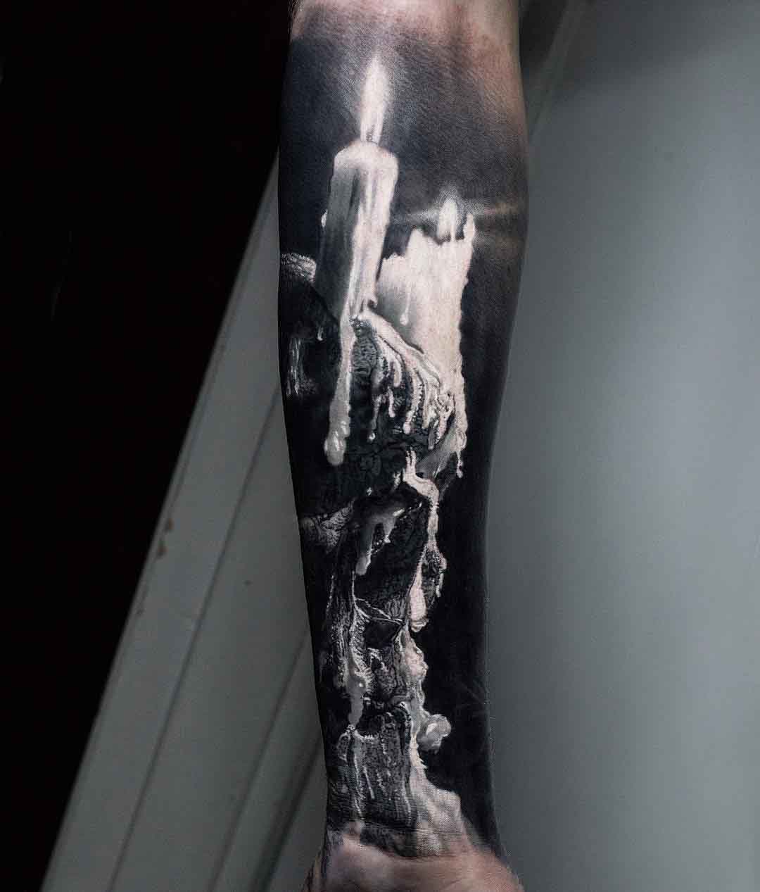 Arm tattoo skull candle